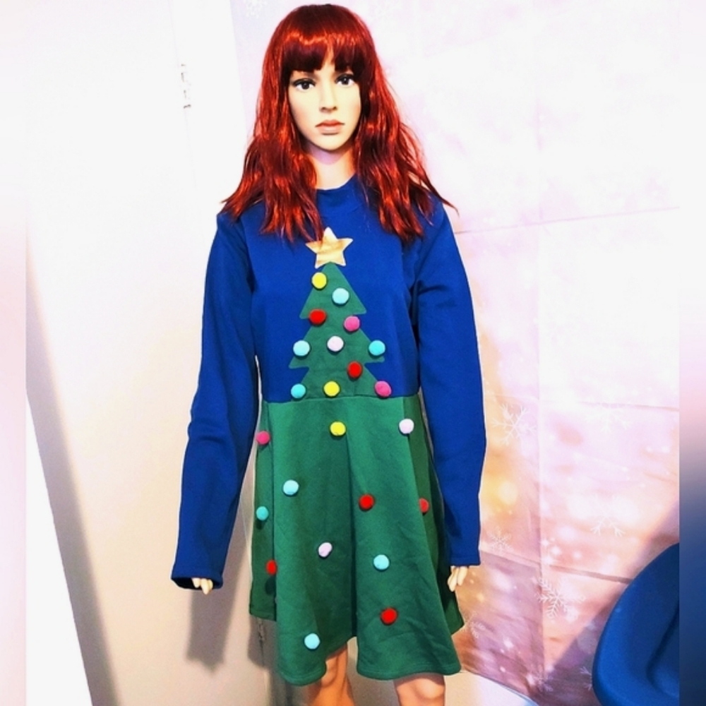 CHRISTMAS TREE UGLY SWEATSHIRT DRESS WOMEN'S SIZE XXL